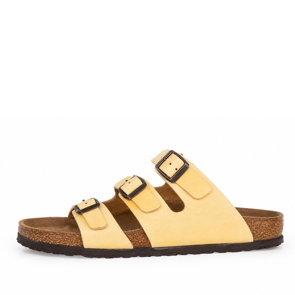 Birkenstock 39 8 Sandals Florida Leather Yellow Triple Strap Slide Germany